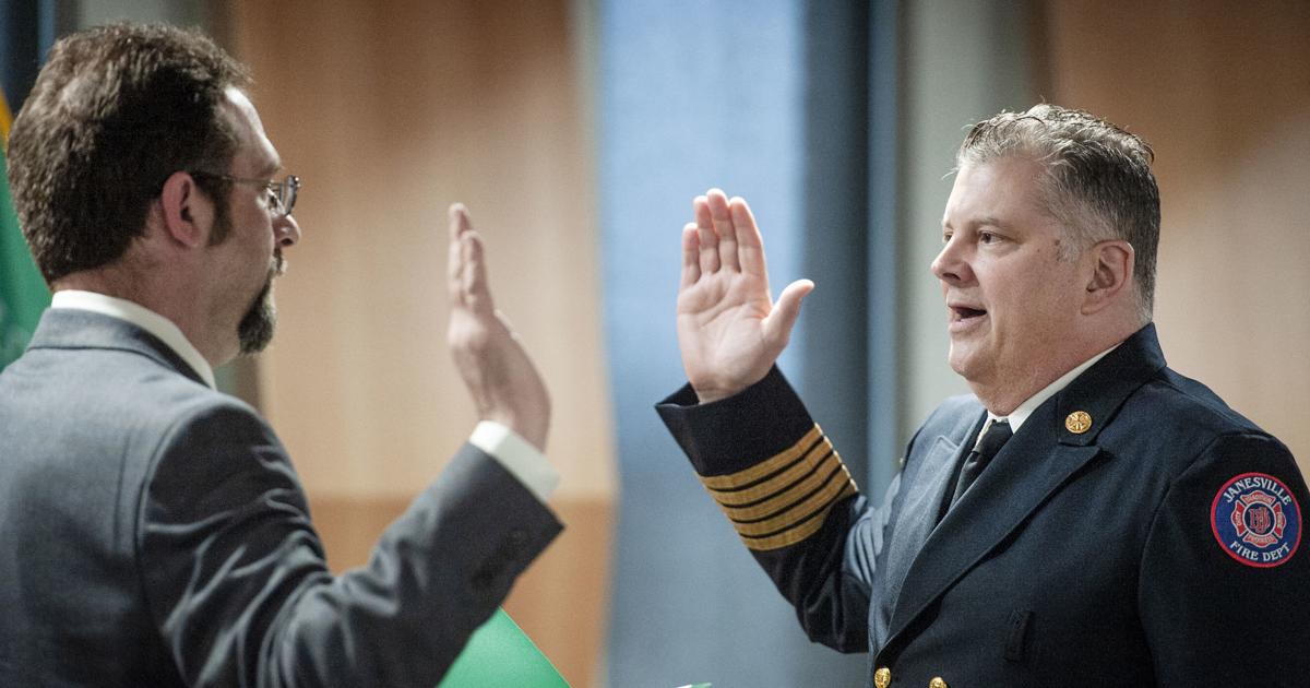Rhodes sworn in as new Janesville fire chief | Government | gazettextra.com