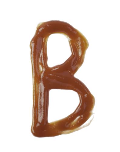 Single Latin Letter B Made Of Smeared Food Sauce Isolated Over The White Background