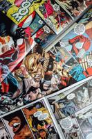 Marvel And Dc Comics. Open Comic Book, Pages With Heroes Close Up. Background. High Quality Photo