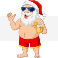 Cartoon Santa Claus With A Cocktail Waving