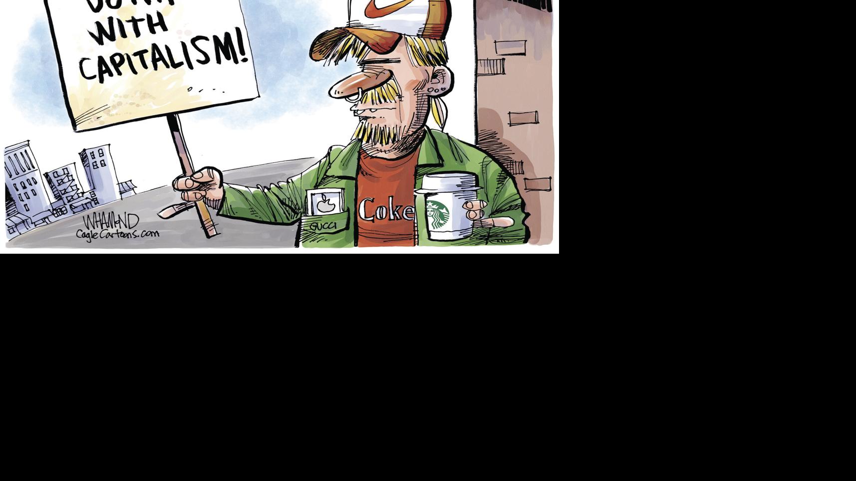 Down with capitalism, says the millennial Political cartoons