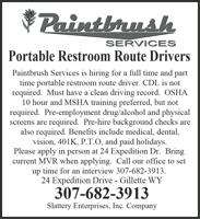 Paintbrush Services - Portable Restroom Route Drivers