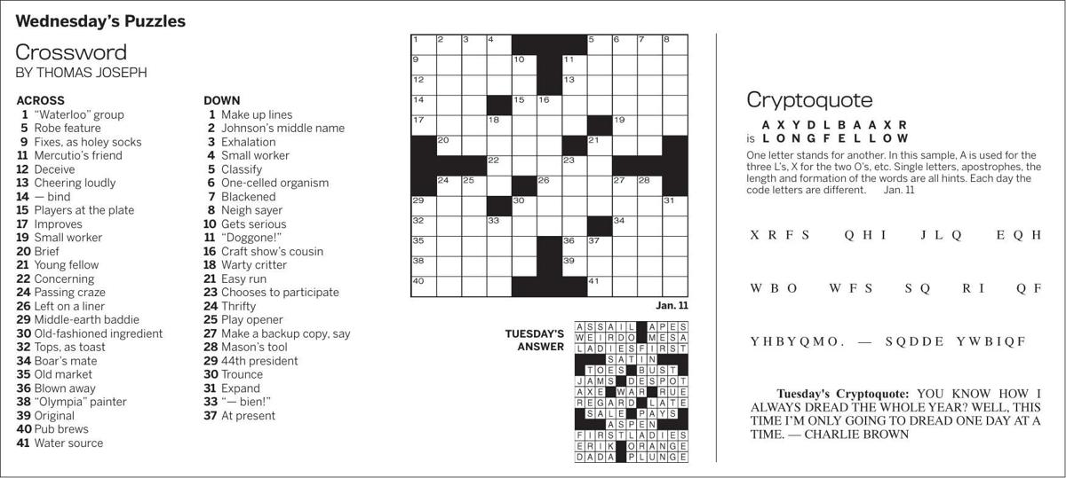Puzzles, Wednesday, January 11 | Puzzles | gillettenewsrecord.com