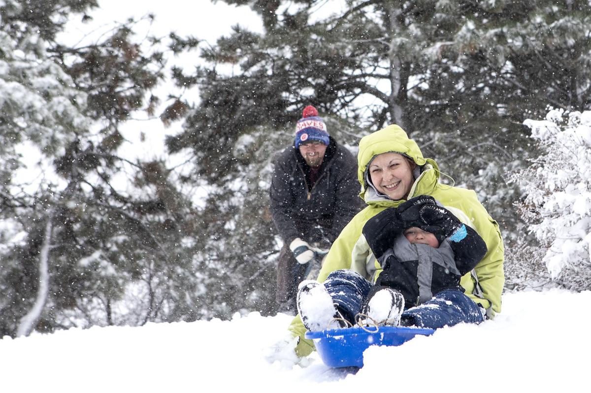 Spring snow sledding