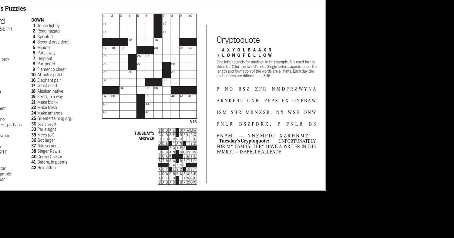 Puzzles, Wednesday, March 16 Puzzles