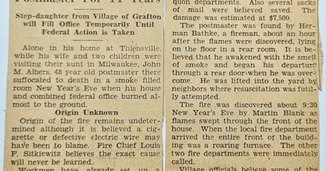Scenes From The Past: New Year’s Eve fire in 1933 claims life of Thiensville postmaster