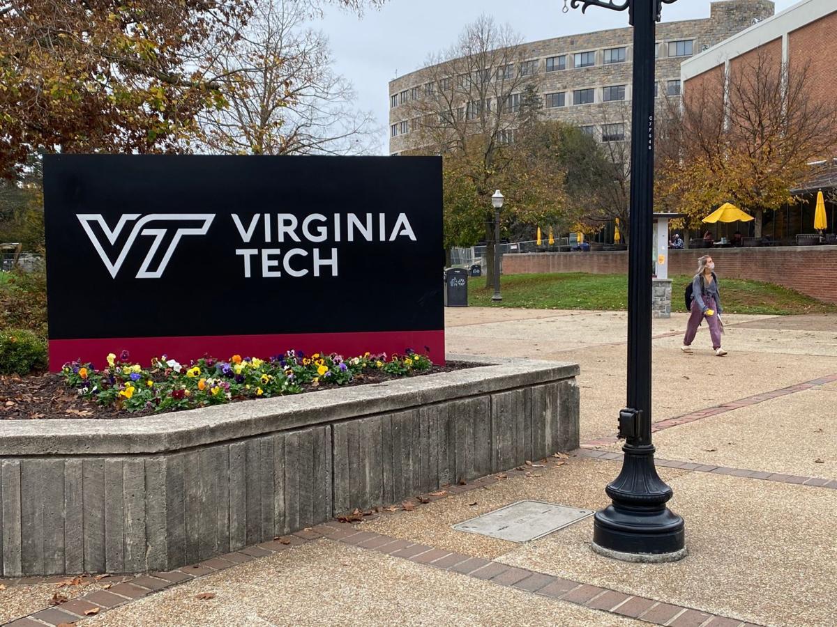 Virginia Tech sign campus stock