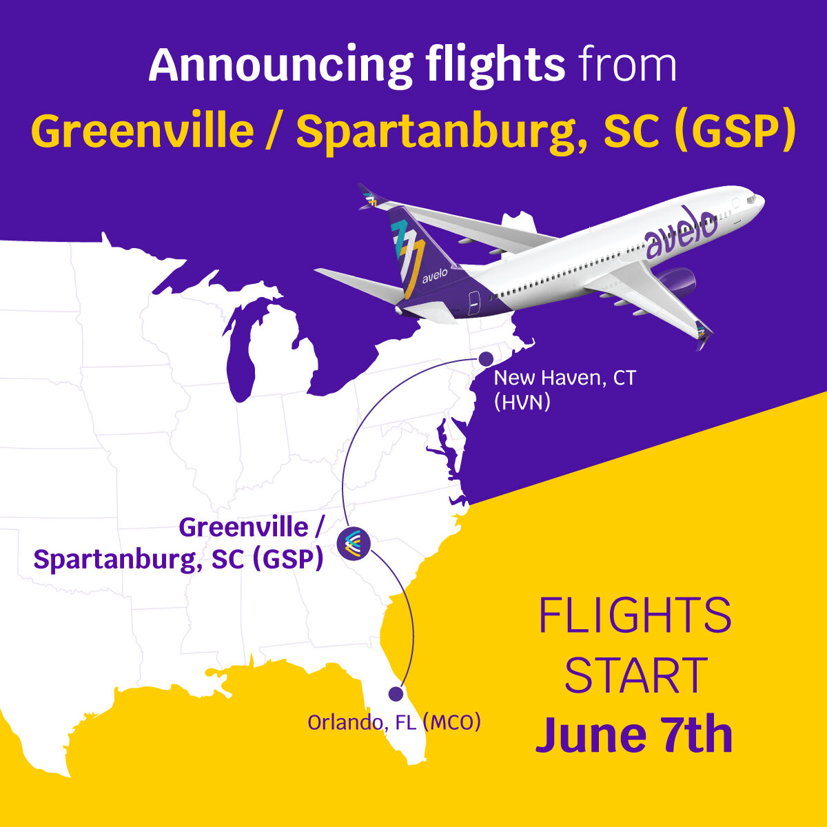 Avelo Airlines announces nonstop service from GSP to Southern