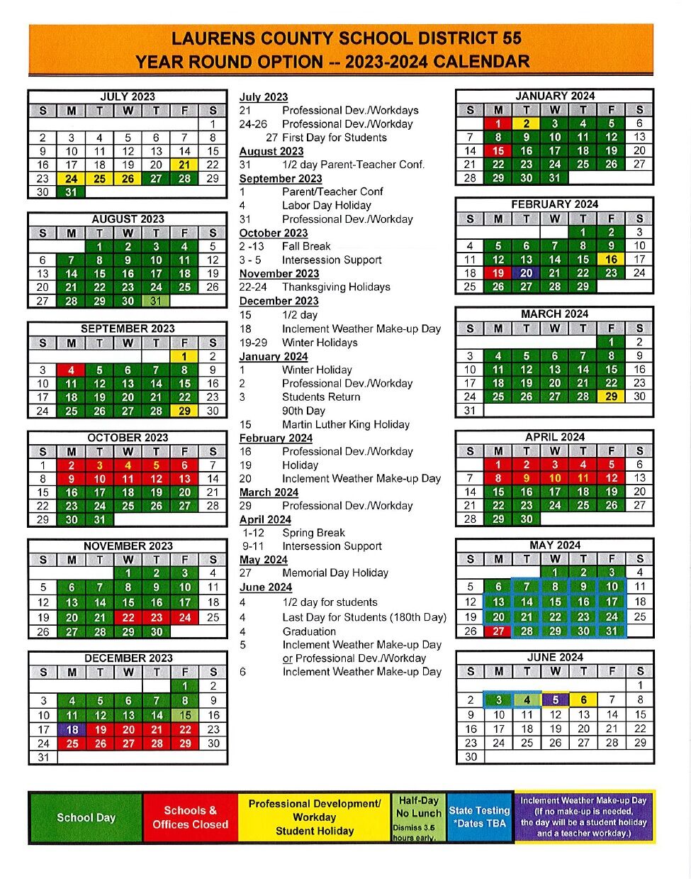 District 55 moving to modified school calendar beginning in 2023-2024 | News | golaurens.com District 55 moving to modified school calendar beginning in 2023-2024 | News | golaurens.com