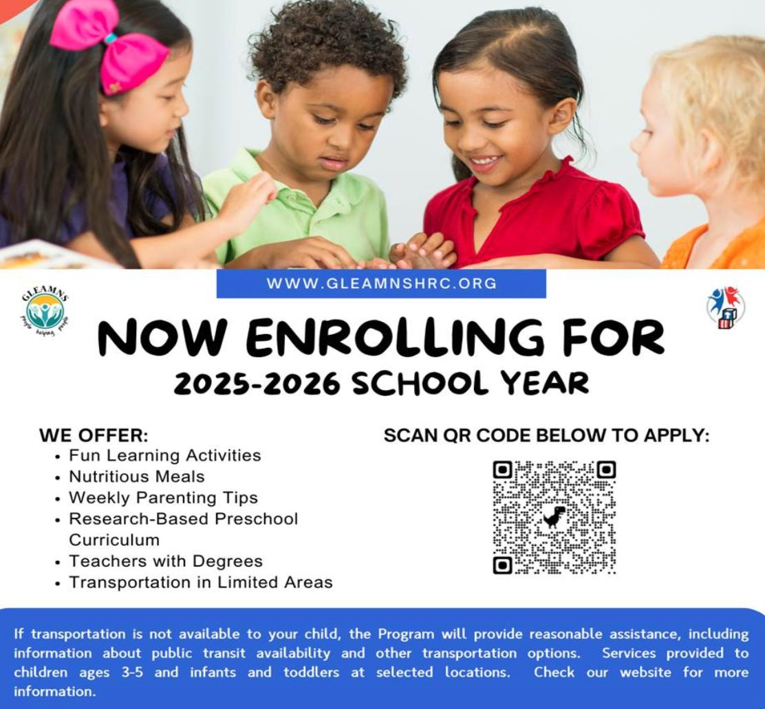 GLEAMNS Early Head Start and Head Start now enrolling for 20252026
