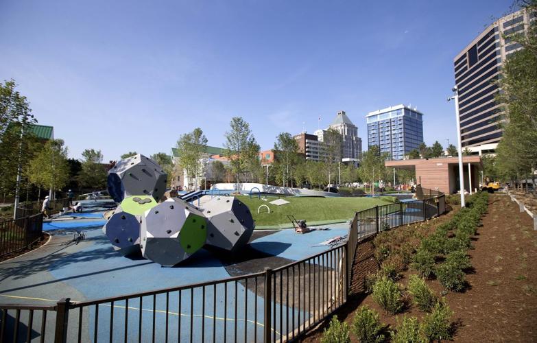 Work crews putting the finishing touches on LeBauer Park
