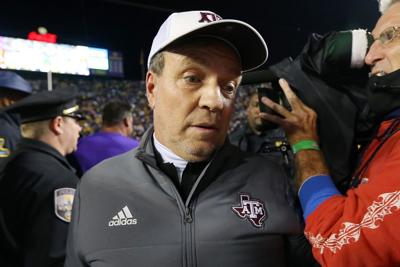 Head coach Jimbo Fisher of the Texas A&M Aggies reacts after a loss against the LSU Tigers at Tiger Stadium on Nov. 27, 2021, in Baton Rouge, Louisiana.