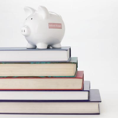 school books, budget, piggy bank