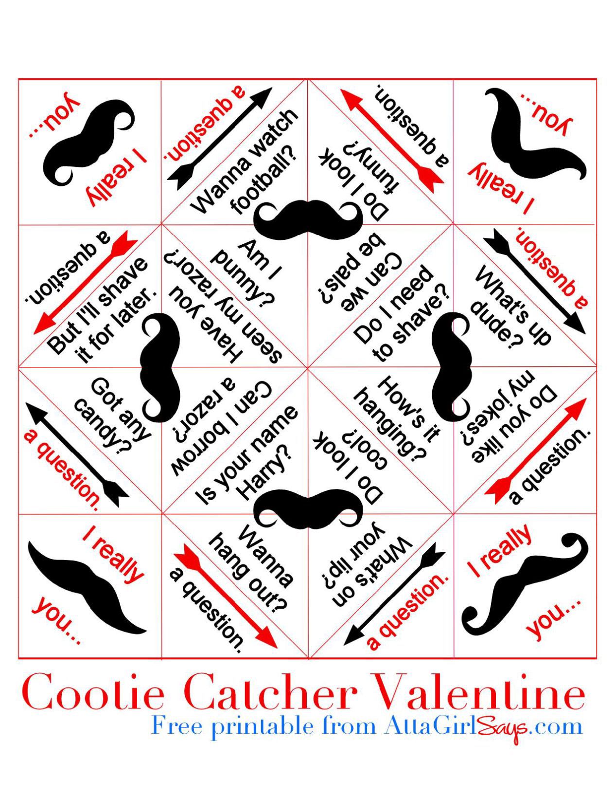 Printable mustache Valentine cootie catcher pdf Printable mustache Valentine cootie catcher pdf