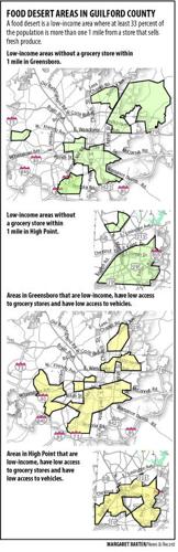 Food desert areas in Guilford County