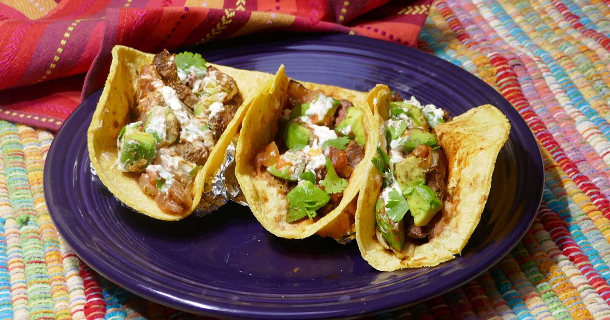 Avocado cubes give these beef tacos fresh, creamy texture