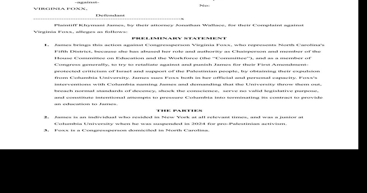 Here's the lawsuit filed against Virginia Foxx