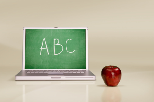 education schools computer with chalkboard apple