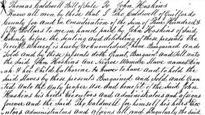 Guilford County slave deed 1826