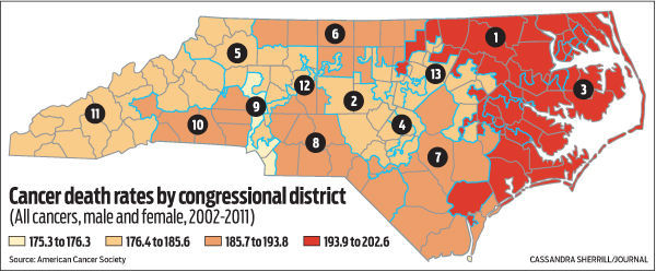 Cancer deaths rates by congressional district
