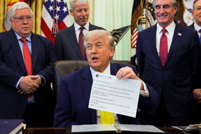 U.S. President Trump delivers remarks in the Oval Office at the White House