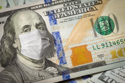 One Hundred Dollar Bill With Medical Face Mask on George Washington coronavirus