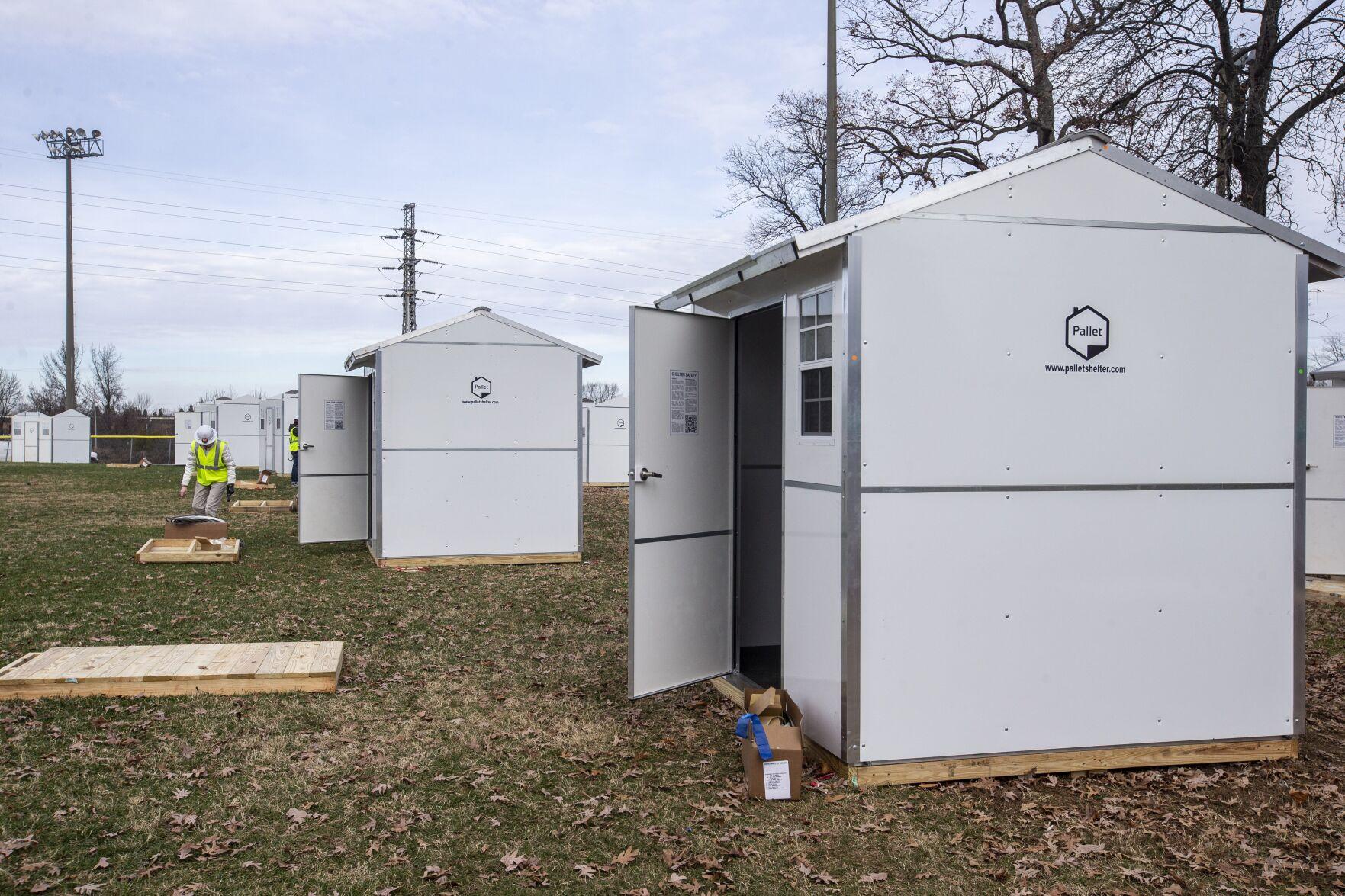 Photos Pallet houses for homeless people going up in Greensboro
