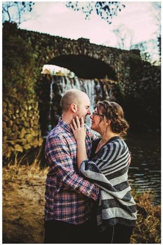 Paige Smart and Justin Russell at Reynolda Gardens waterfall..jpg