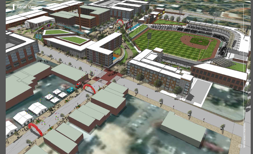 Aerial view of the proposed stadium area in downtown High Point