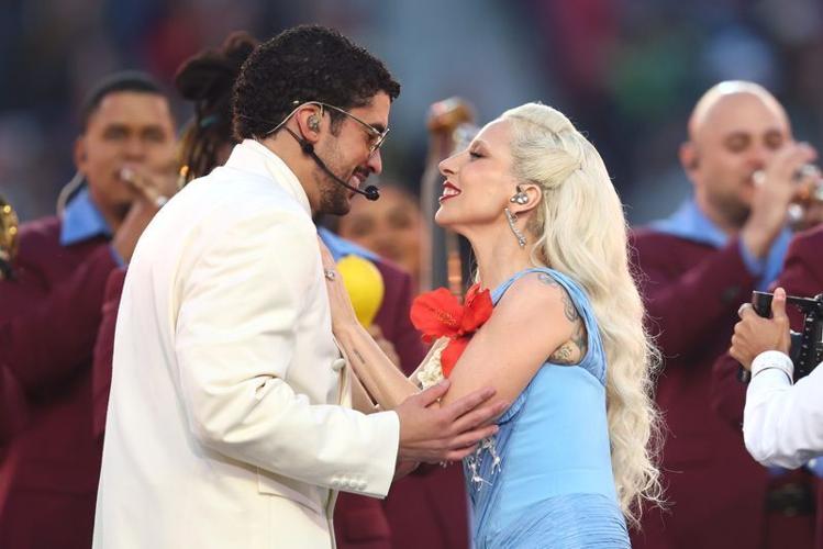 Bad Bunny and Lady Gaga perform on Sunday.