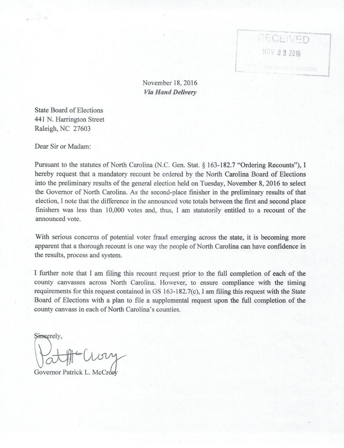 Recount Letter To Board Of Elections Greensboro Com
