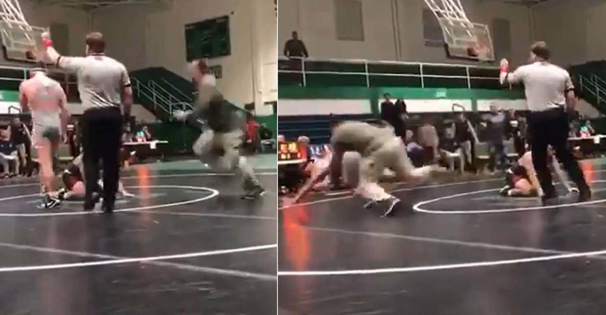 Dad tackles son's opponent during wrestling match between Southeast