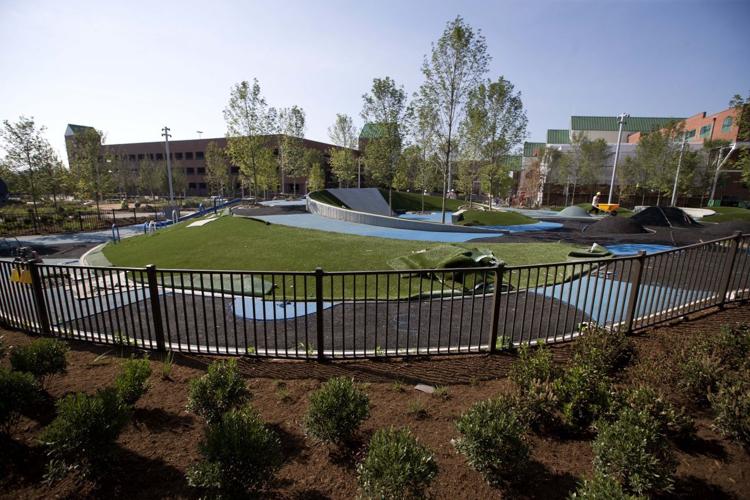 Work crews putting the finishing touches on LeBauer Park