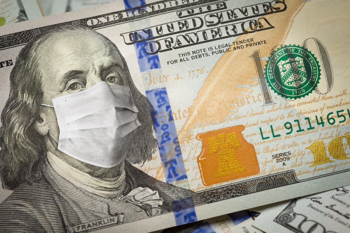 One Hundred Dollar Bill With Medical Face Mask on George Washington coronavirus (copy) (copy) (copy)