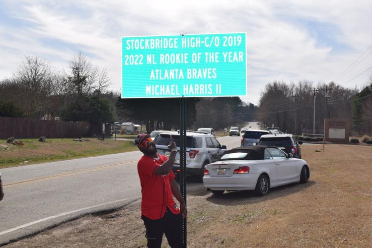 Atlanta Braves Michael Harris celebrate by Stockbridge High