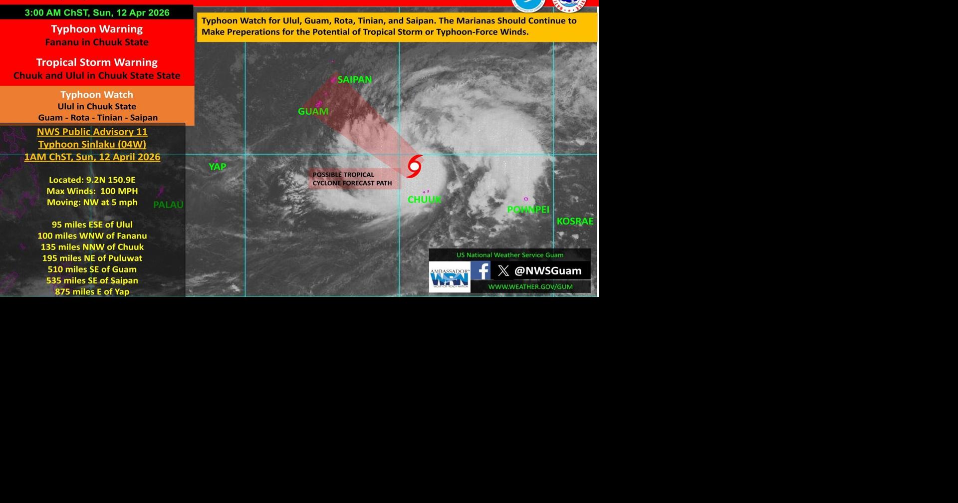 NWS: Typhoon Sinlaku has potential track between Guam, Rota