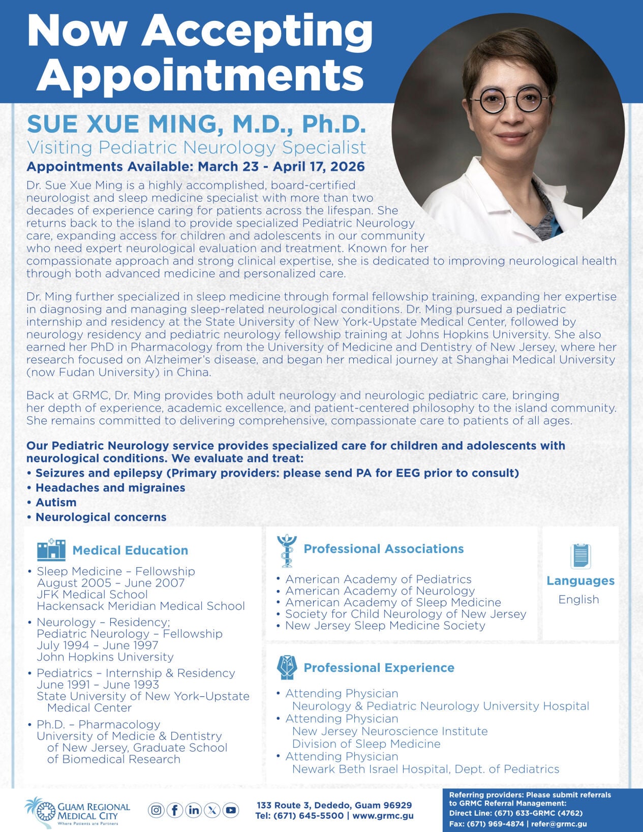 Pediatric neurology specialist Dr. Sue Ming at GRMC through April 17 ...