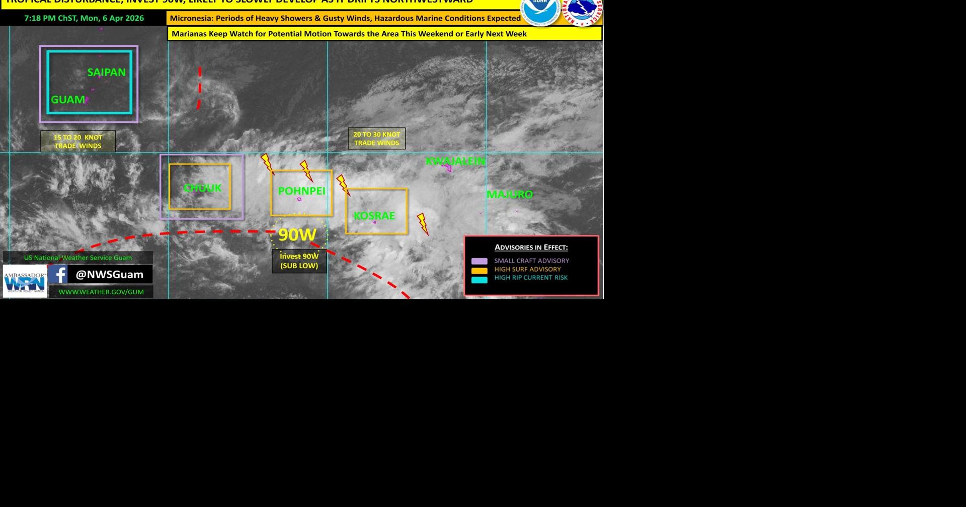 NWS: Tropical disturbance 90W likely to slowly develop, could pass near Marianas