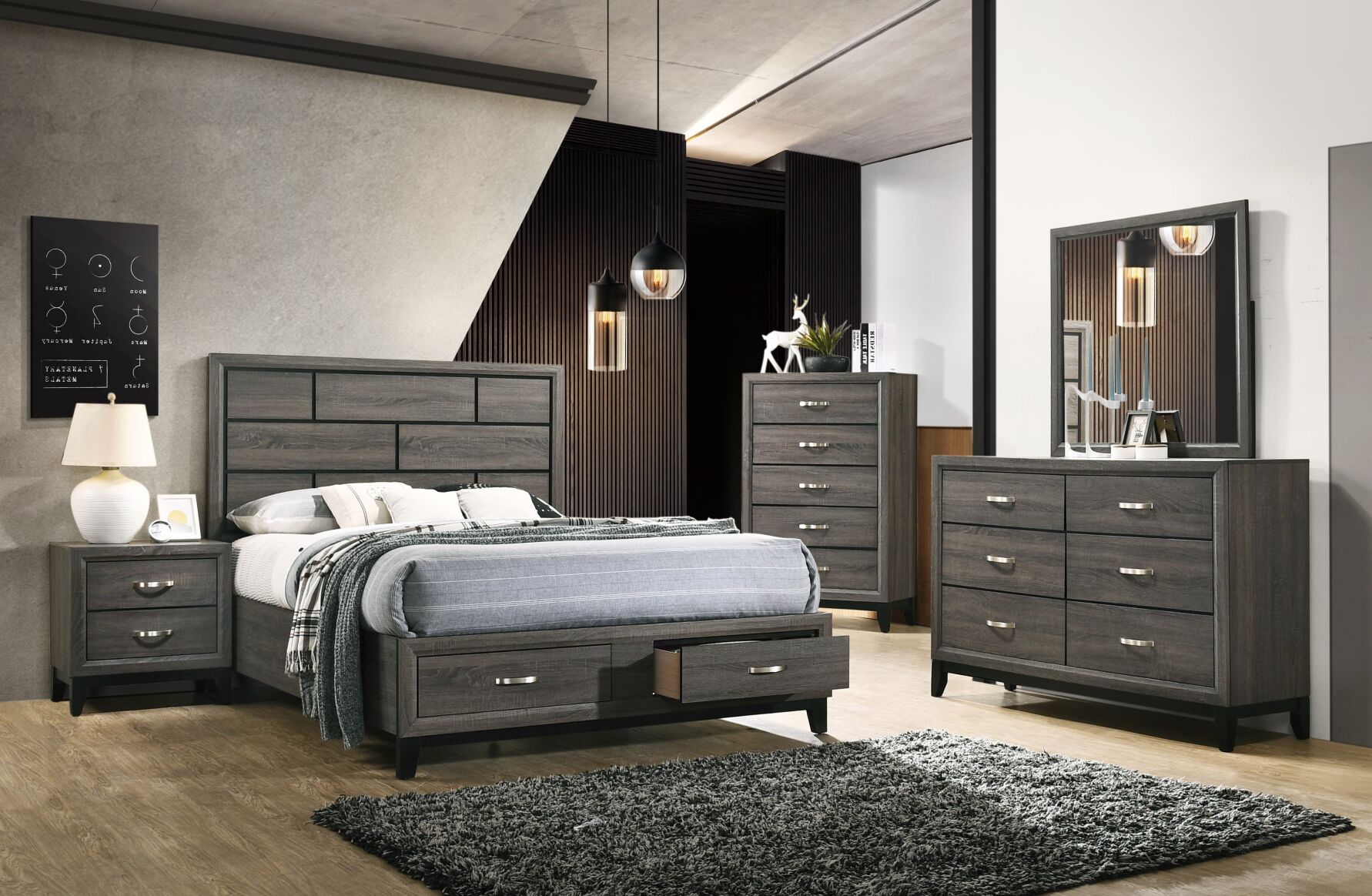 Town House Furniture FourPiece Foil Grey Queen Bedroom Set Guamgift