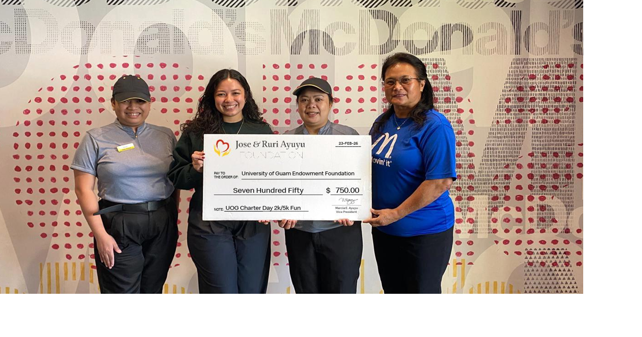 Businesses Make a Difference: Jose and Ruri Ayuyu Foundation donates $750 for UOG Charter Day 2K/5K Fun Run