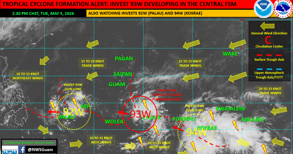 UPDATED: Increased showers for Marianas as Invest 93W could become tropical depression within 24 hours