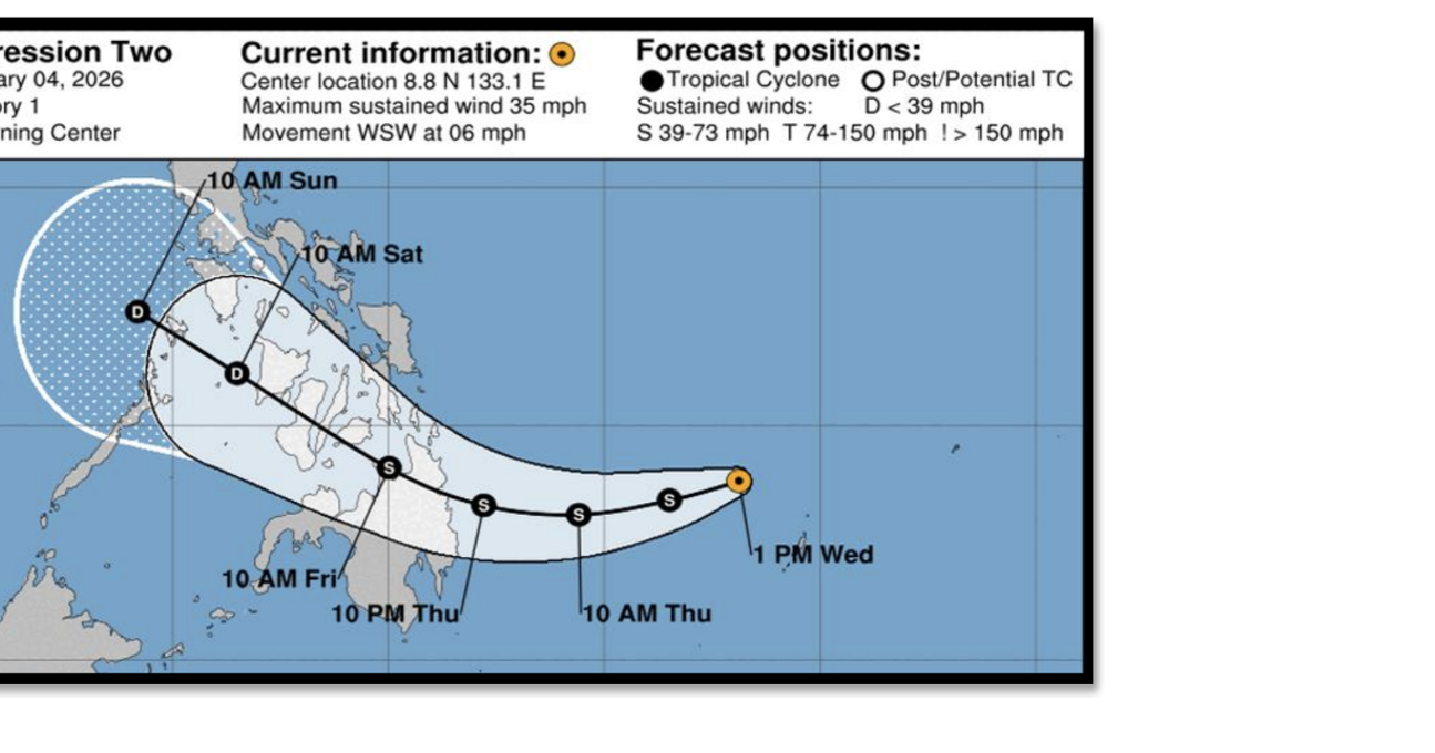 Tropical Depression 02W forms near Palau, could become tropical storm tonight as it heads toward Philippines
