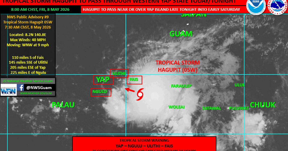Tropical Storm Hagupit to pass Yap Friday night