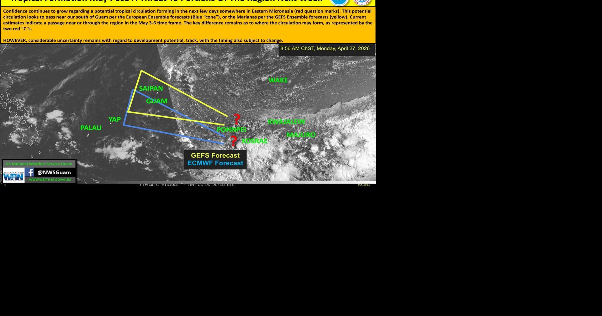 Potential tropical circulation may pose threat to parts of Micronesia next week