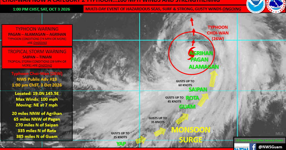 Choi-wan now typhoon: Stay alert for hazardous winds, seas, and flooding