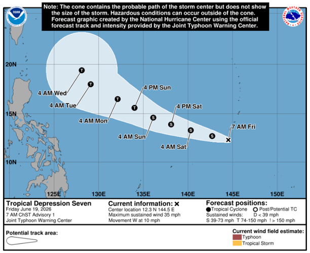 GUAM TRYTONES　EP Tropical Depression 07W passed Guam Thursday night with gusts up