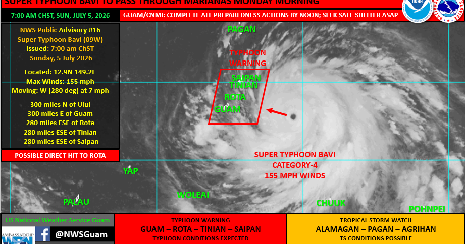 'Catastrophic wind damage': NWS warns impacts of Super Typhoon Bavi will be felt throughout the Marianas today