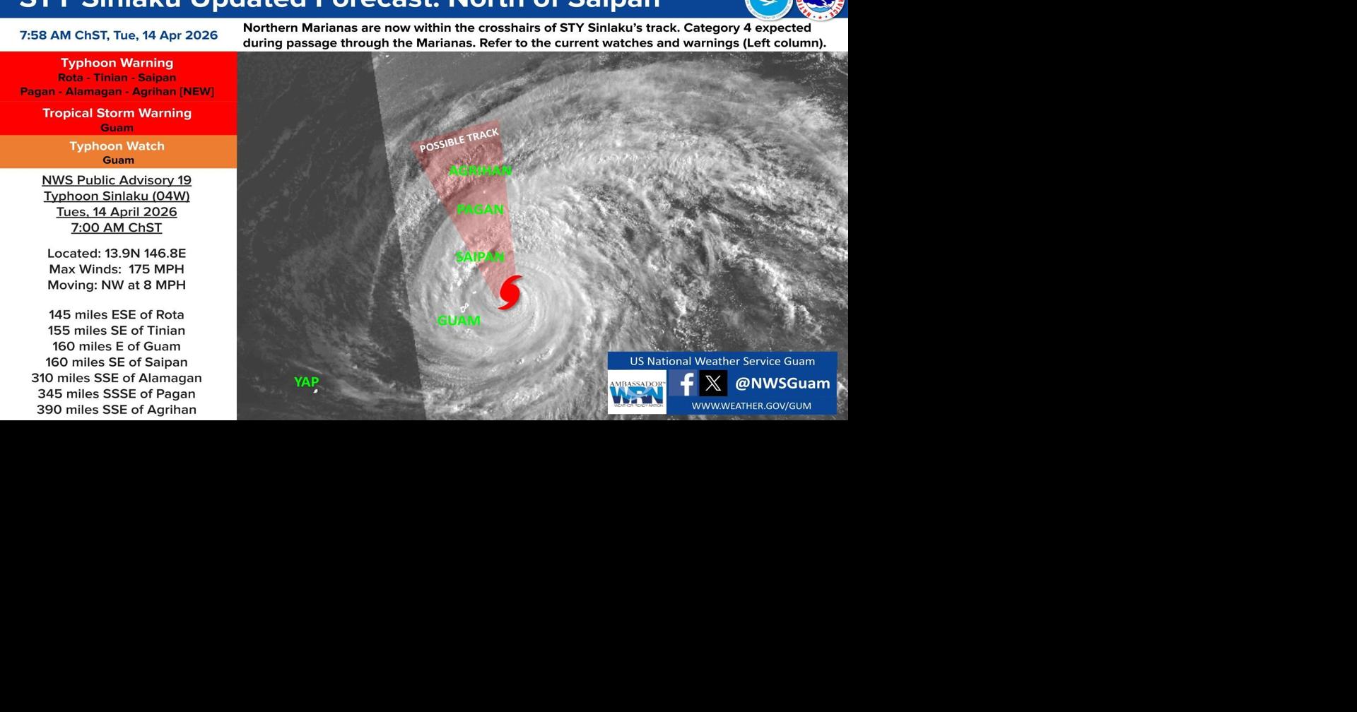 8 am Tuesday: Sinlaku brings 60 mph winds to Guam, damaging winds through Wednesday