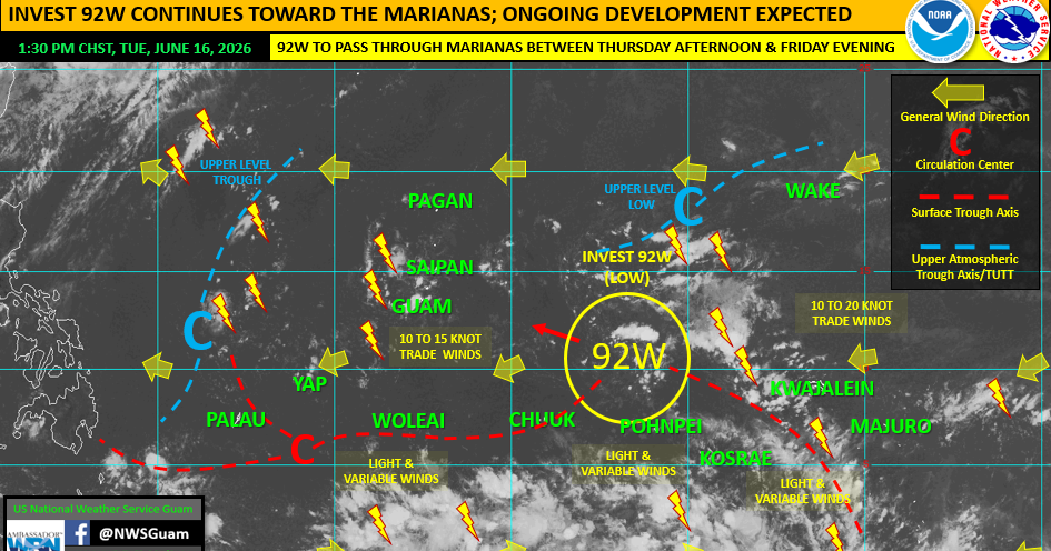 Typhoon unlikely from 92W, tropical depression, storm possible for Marianas later this week