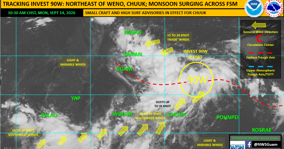 NWS advises residents to monitor Invest 90W as it continues to slowly develop near FSM